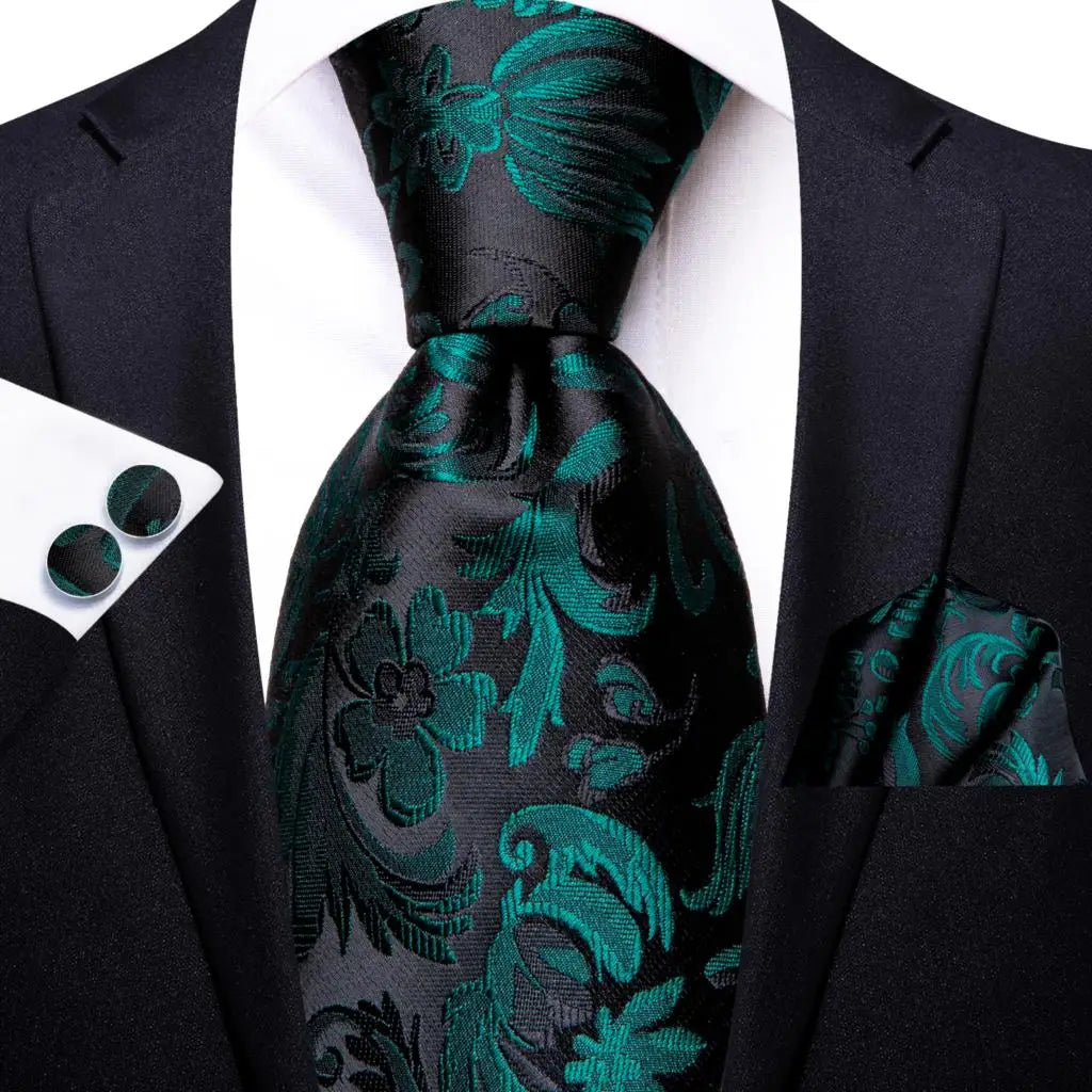 Floral Necktie Set for Men — Tie, Pocket Square & Cufflinks