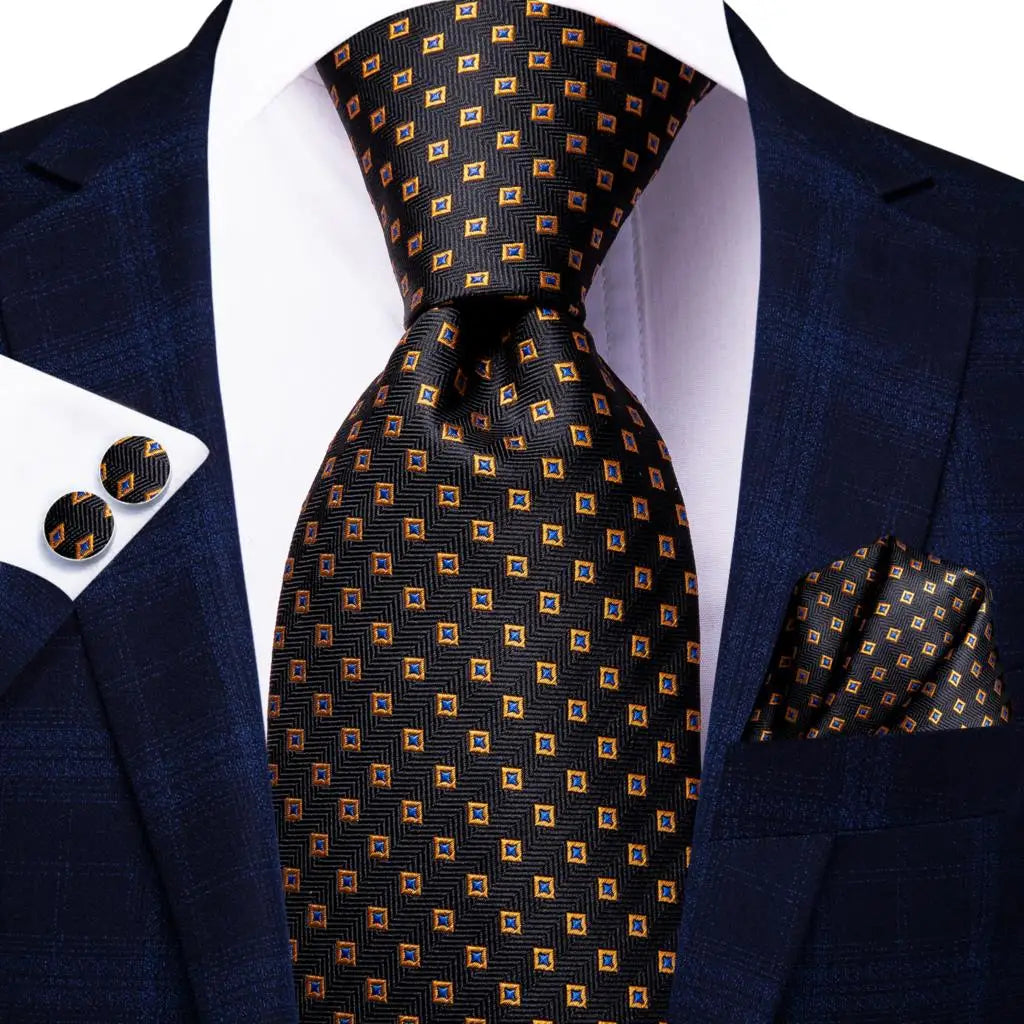 Floral Necktie Set for Men — Tie, Pocket Square & Cufflinks