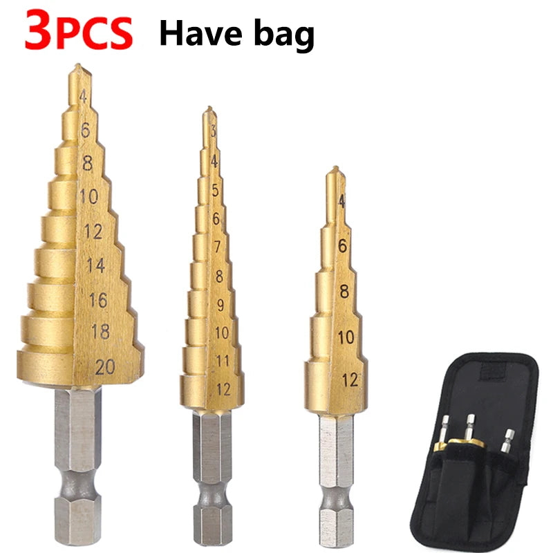 HSS Titanium Step Drill Bit Set – High Speed Steel, Metal & Wood Hole Cutter