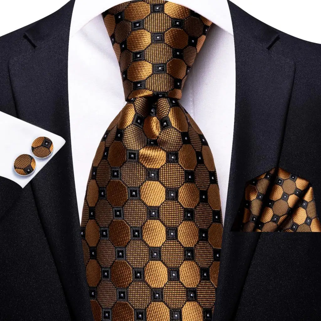 Floral Necktie Set for Men — Tie, Pocket Square & Cufflinks