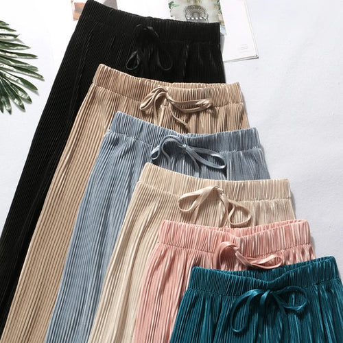2025 Pantalón Corto de Seda Hielo Plisado Holgado Coreano Casual para Mujer, Pantalón Ancho para Casa, Ropa Deportiva Clásica, Ropa para Niñas, Top Negro