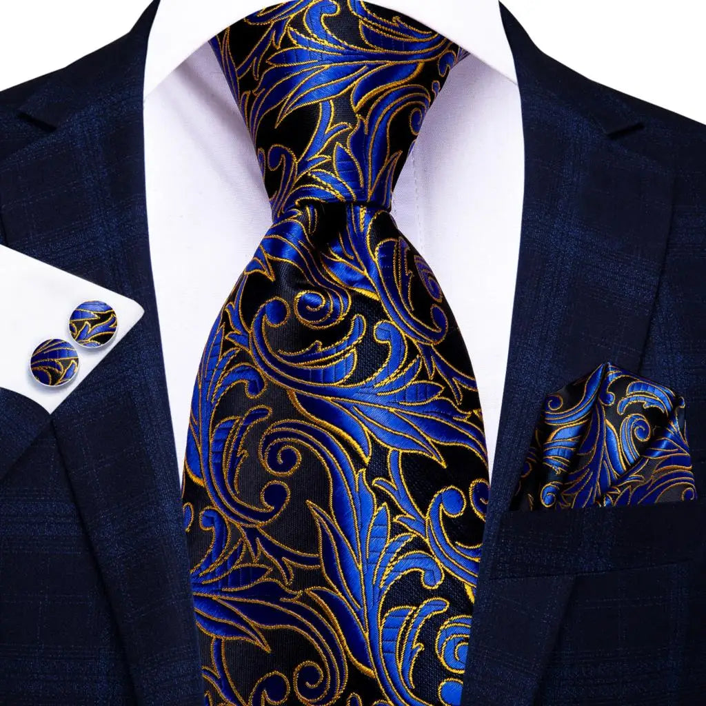 Floral Necktie Set for Men — Tie, Pocket Square & Cufflinks