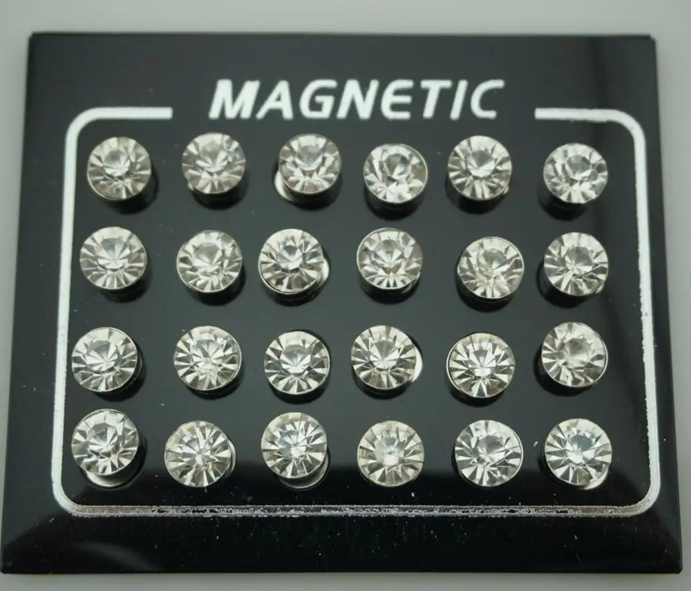 12-Pair Magnetic Crystal Rhinestone Stud Earring Set – No Piercing Unisex