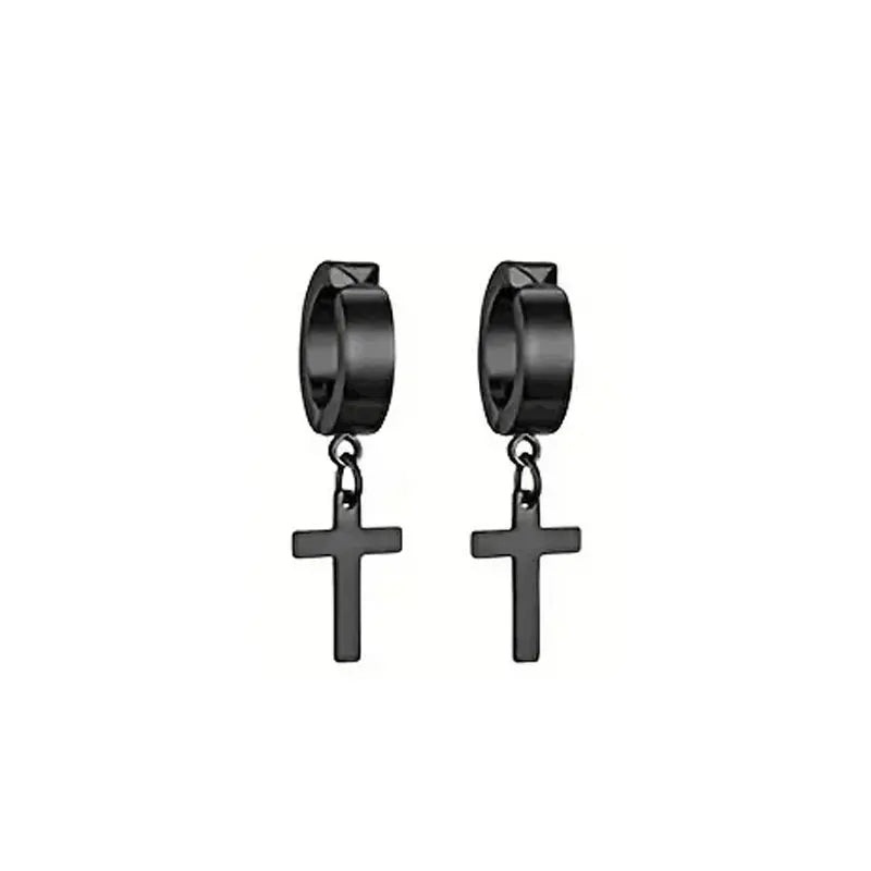 Punk Cross Magnetic Stainless Steel Stud Earrings – No Piercing Unisex