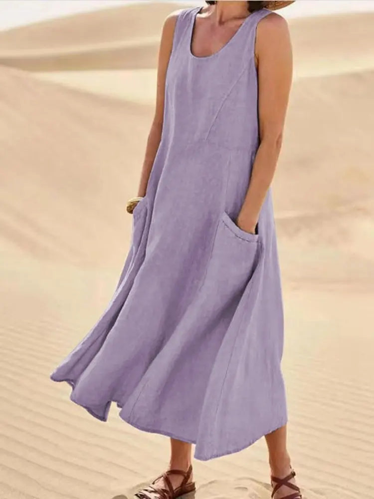 Women's Sleeveless Loose Sundress with Pockets