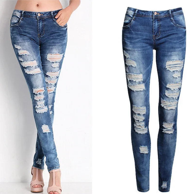 Women's High Waist Ripped Skinny Jeans