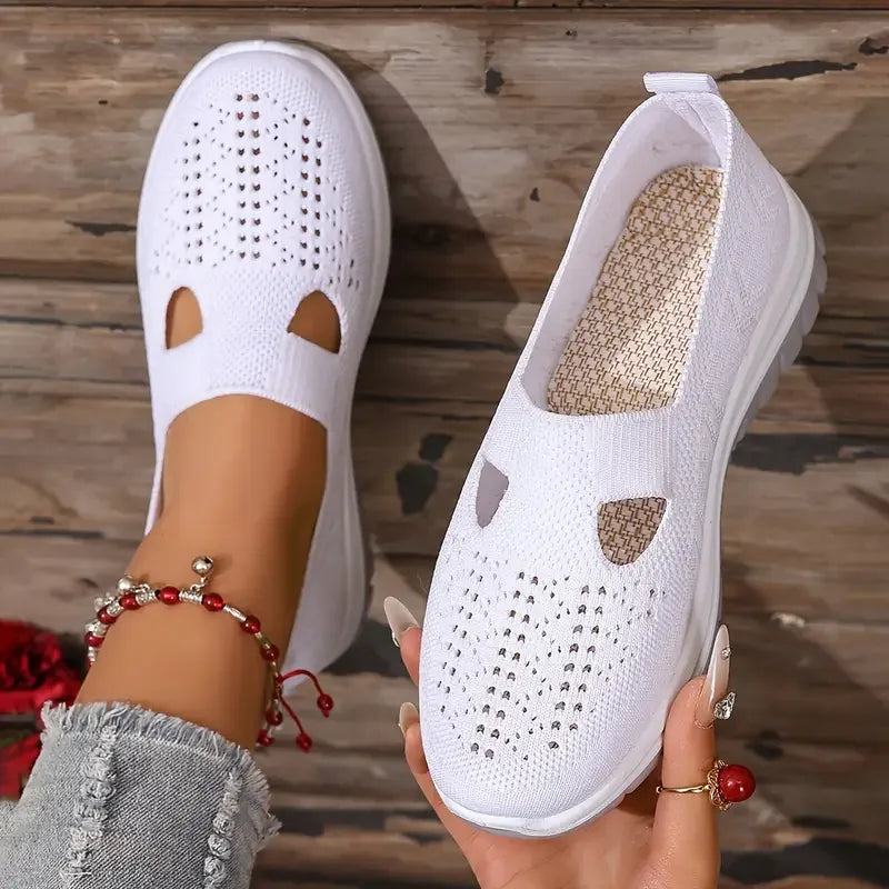 Zapatillas informales de punto sin cordones para mujer – Calzado ligero de suela suave para caminar