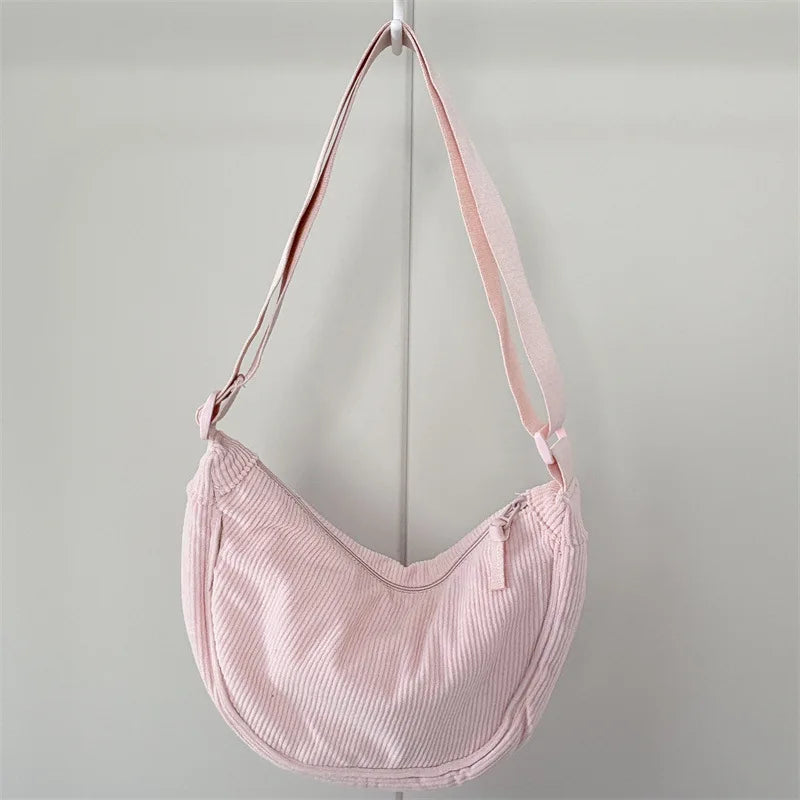 Corduroy Hobo Shoulder Bag — Retro Casual Crossbody Handbag for Daily & Travel Use