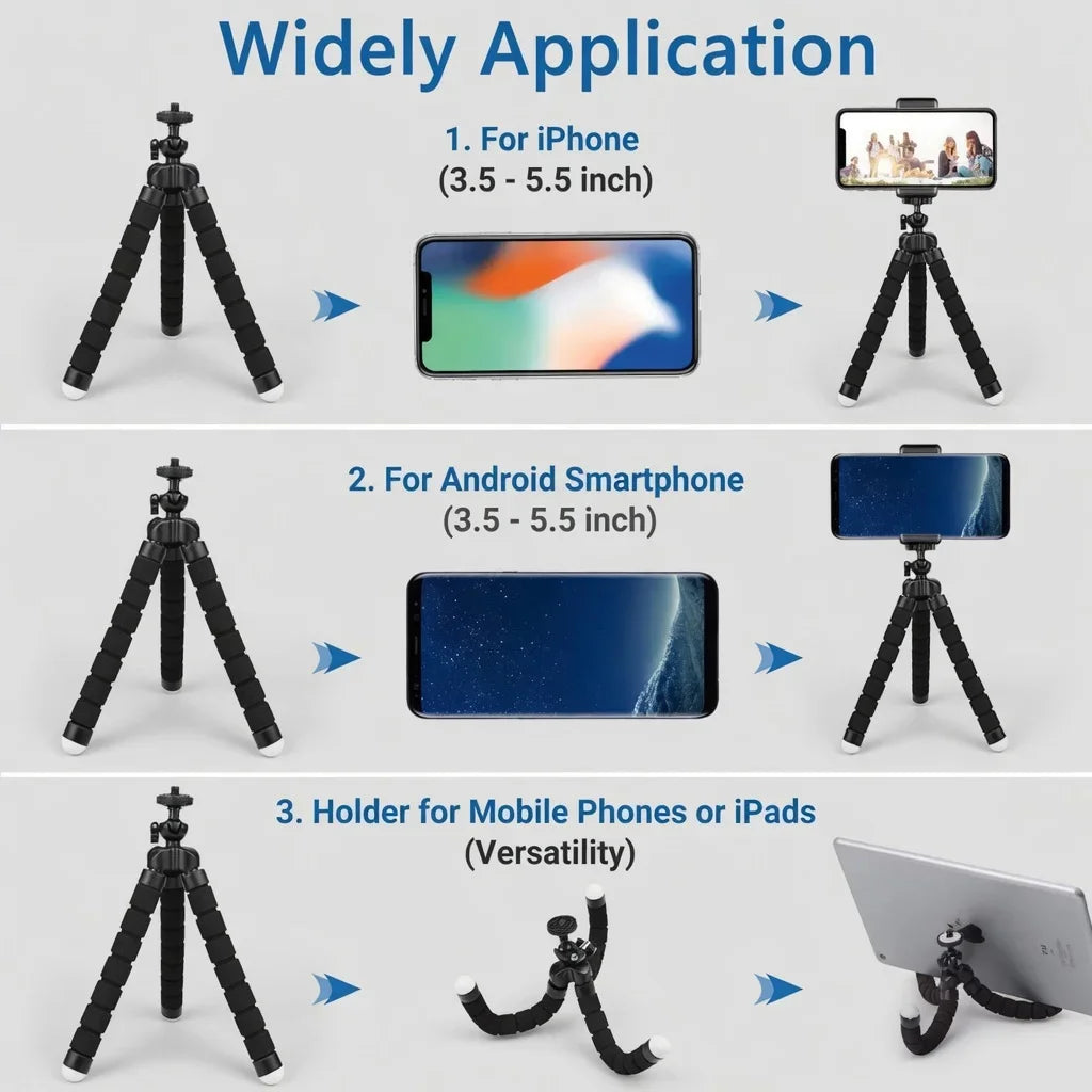 Mini Flexible Octopus Tripod – Universal Phone & Camera Stand with Remote