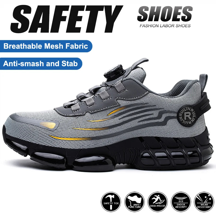 Zapatilla de seguridad unisex con puntera de acero – Calzado de trabajo antipinchazos con suela de cámara de aire