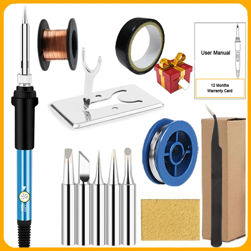 Electric Soldering Iron Kit – 60W Adjustable Temp, 10/16/20-in-1, US & EU Plug