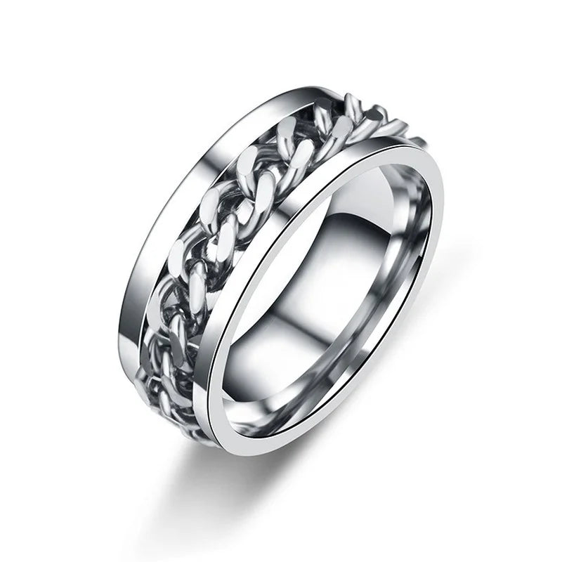 Stainless Steel Spinner Chain Ring – Rotatable Fidget Band, Sizes 6–13 | Unisex