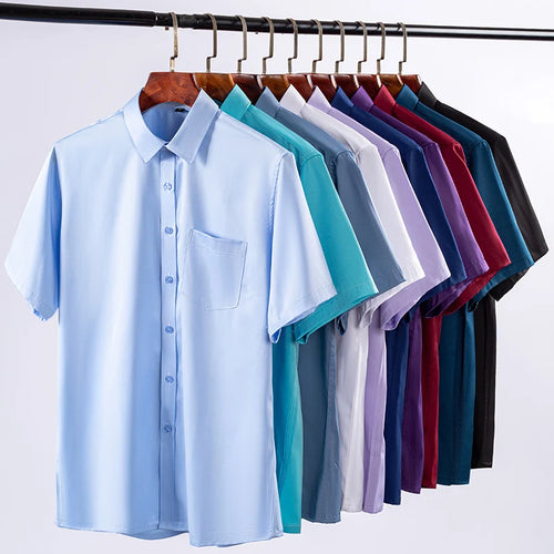 Camisa de vestir de manga corta antiarrugas para hombre - Ajuste ceñido informal de negocios (S-7XL)