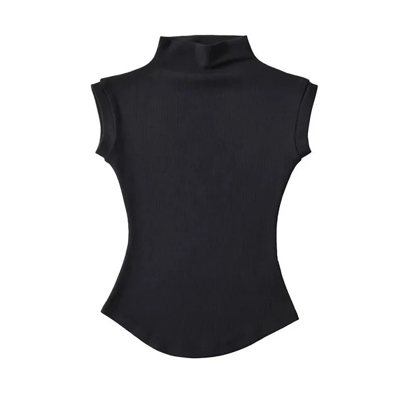 Sleeveless Turtleneck Crop Top – Slim Fit Streetwear Tee for Women