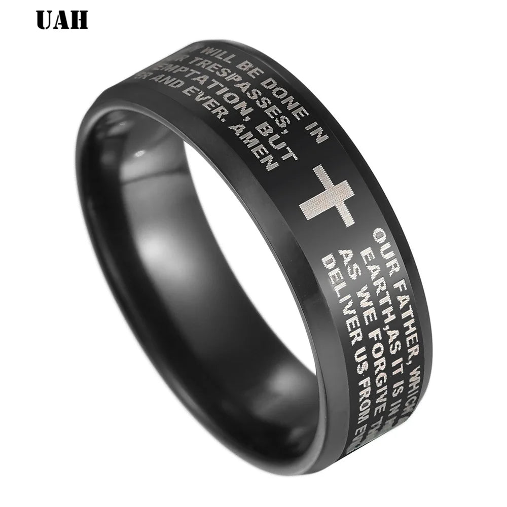 Lord's Prayer Cross Ring | 316L Stainless Steel | Faith & Punk Style | Unisex Gift