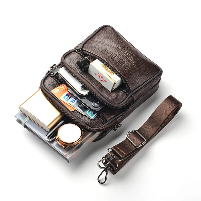 Men's Genuine Leather Mini Crossbody Bag — Vertical Shoulder Bag & Casual Travel Messenger