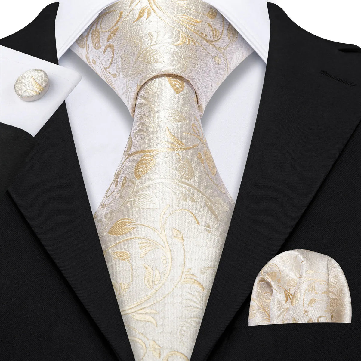 Jacquard Necktie, Pocket Square & Cufflinks Set – Unisex Gift