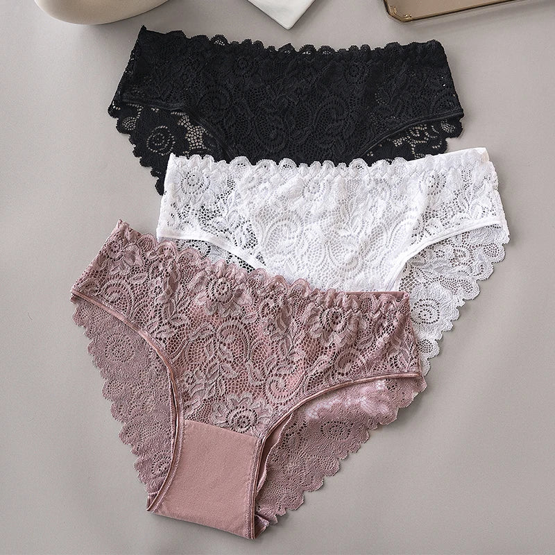 Women's 3-Pack Luxury Lace Embroidery Panties | Floral Hollow Briefs S-XXL