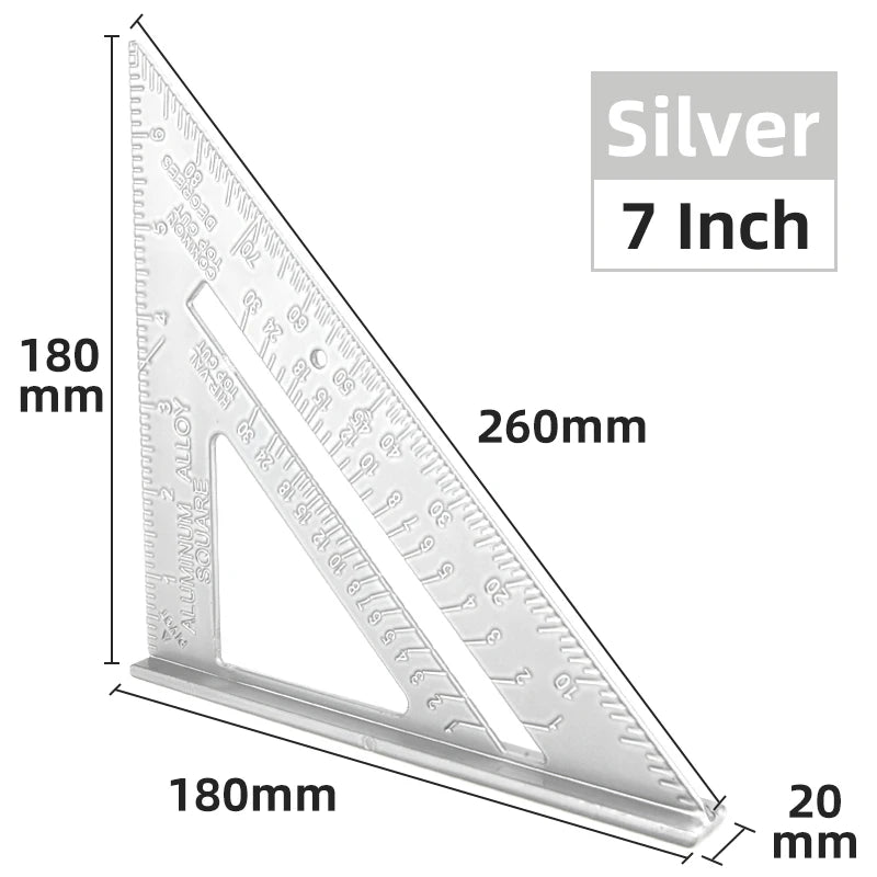 Aluminum Alloy Carpenter's Triangle Ruler — Set Square, Protractor & Saw Guide