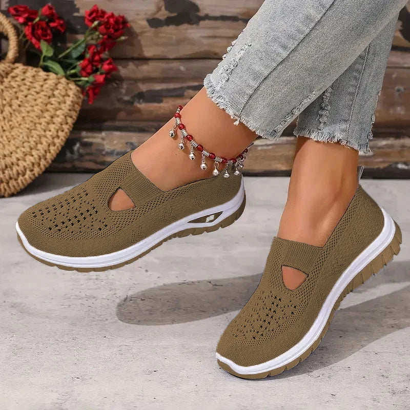 Zapatillas informales de punto sin cordones para mujer – Calzado ligero de suela suave para caminar