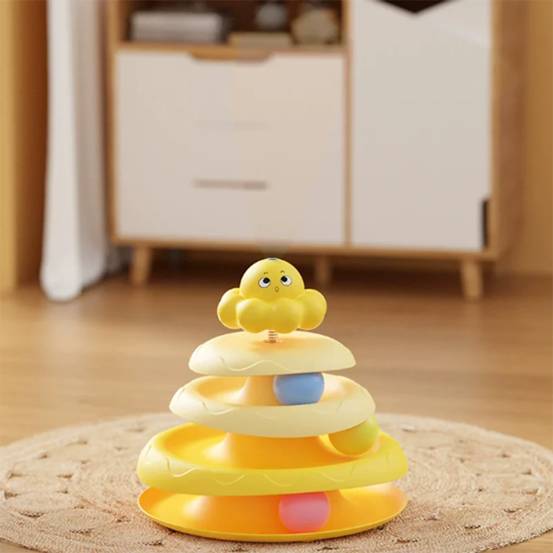 3-Layer Cat Turntable Ball Toy with Octopus Teaser Wand – Interactive Puzzle Toy for Cats