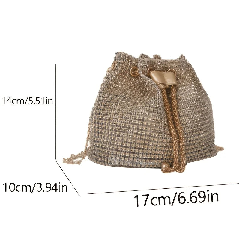 Sparkling Rhinestone Drawstring Bucket Purse — Crossbody Bag for Women