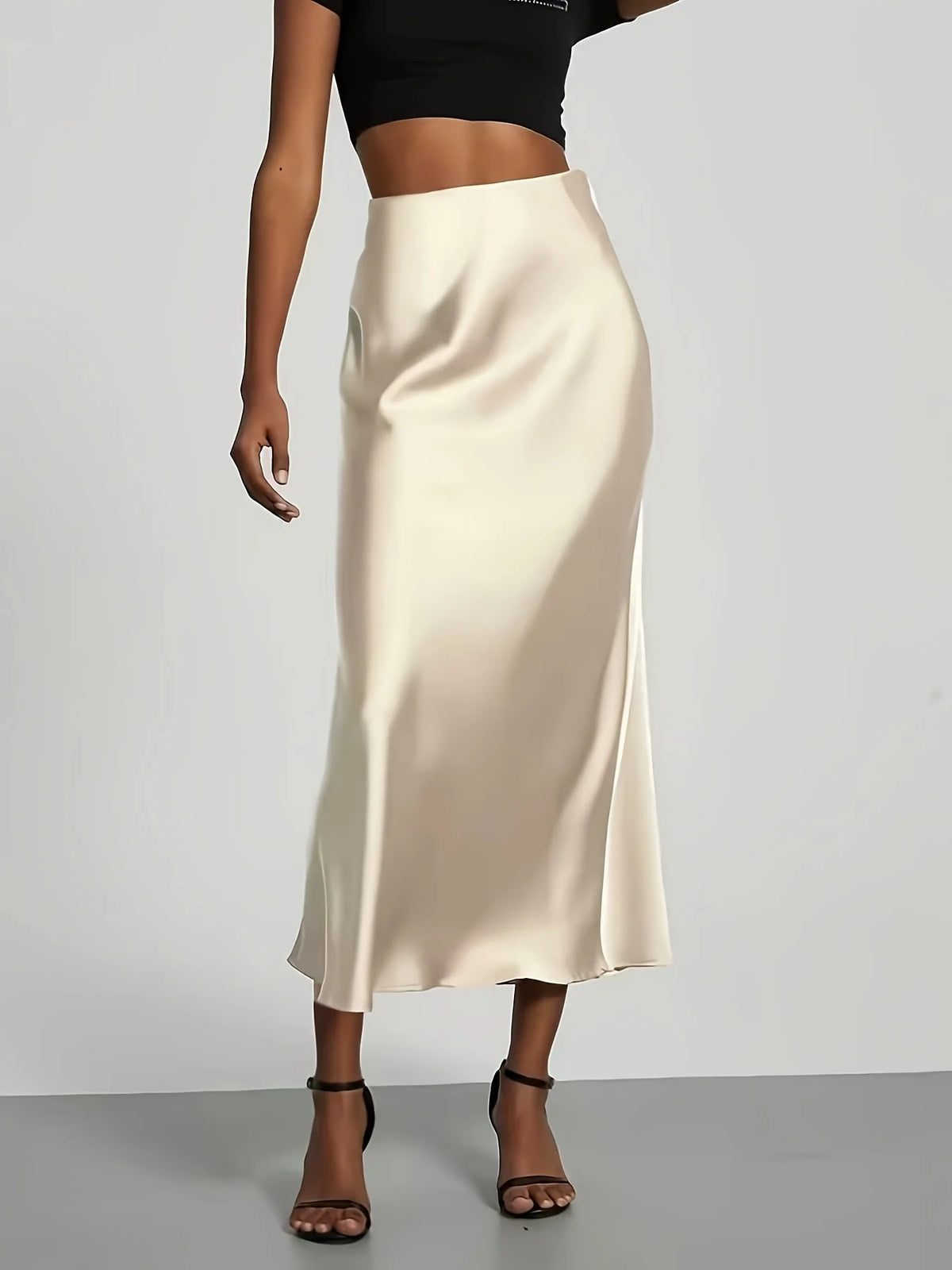 Satin High-Waist Midi Skirt
