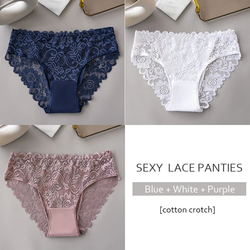 Women's 3-Pack Luxury Lace Embroidery Panties | Floral Hollow Briefs S-XXL