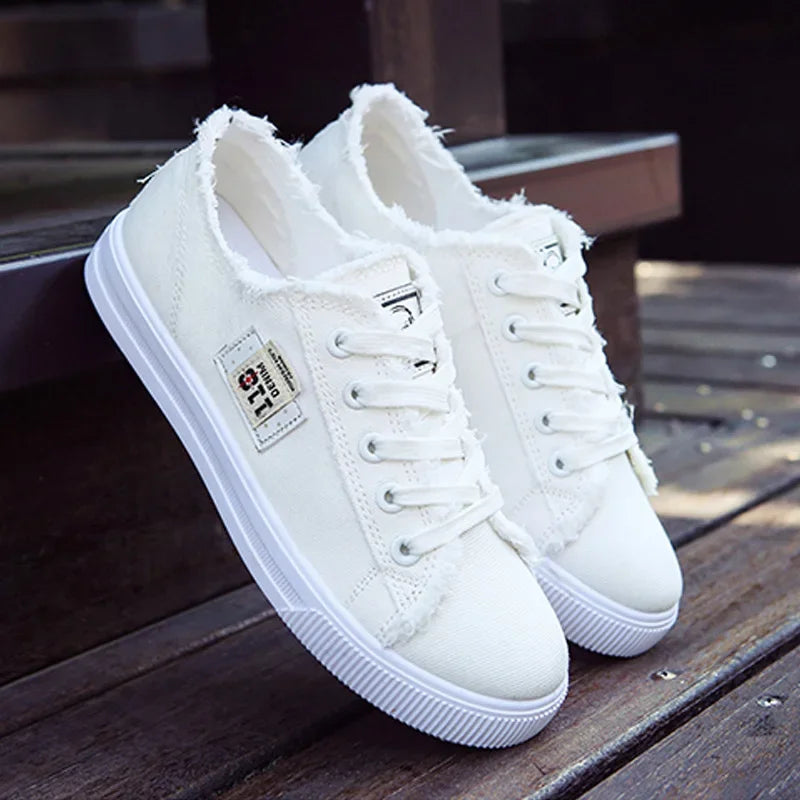 Zapatillas Bajas de Lona para Mujer – Zapatos Planos con Cordones para Primavera y Verano