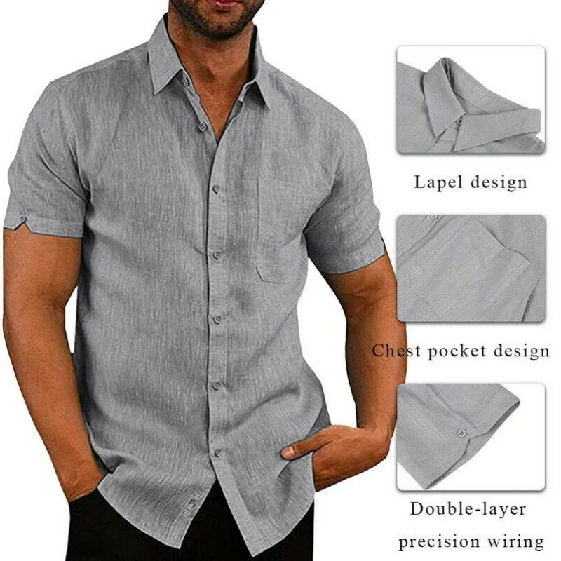 Men's Short-Sleeve Button-Down Shirt – Casual Summer Top with Chest Pocket