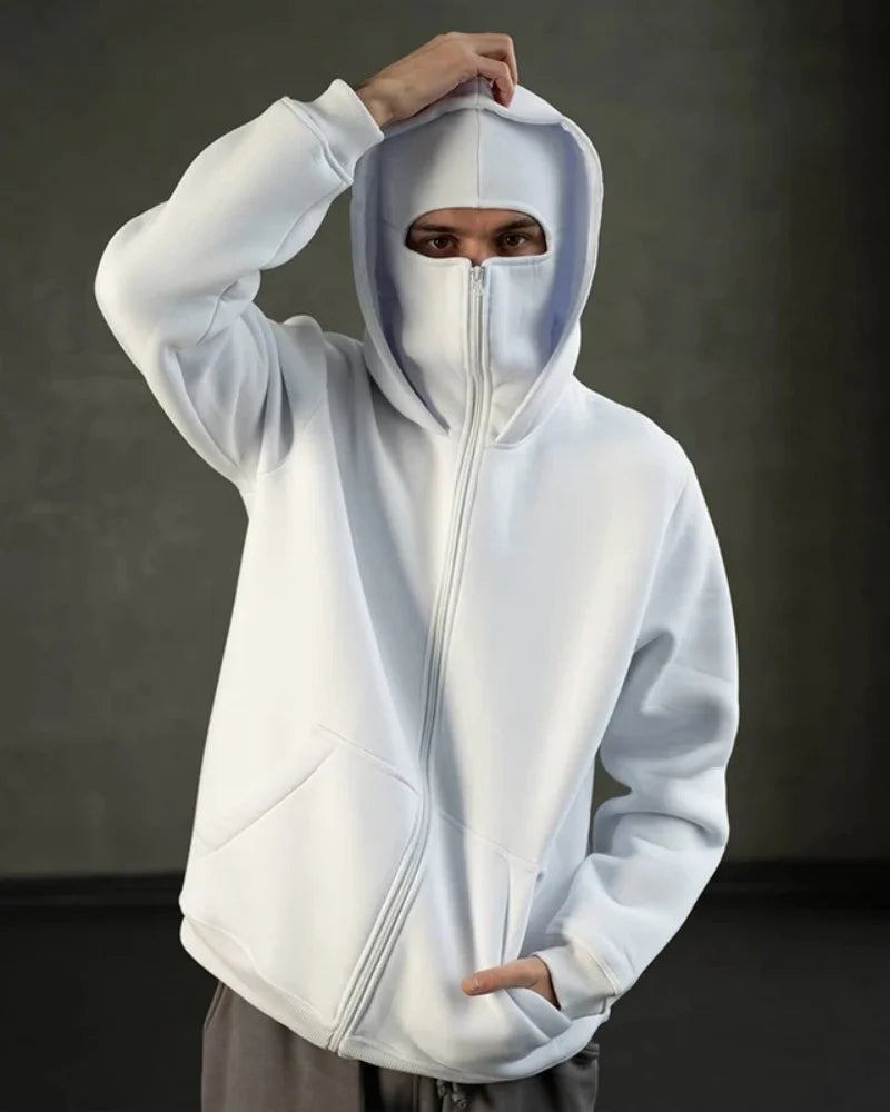 Double Hood Zip-Up Hoodie Jacket – Loose Fit Unisex Couple Sweatshirt
