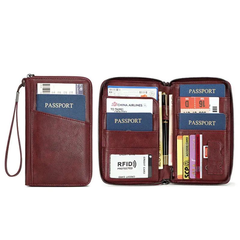 New Travel Passport Clip Wallet Women and Men Multifunctional PU Leather Card Holde RFID Anti Theft Swiping Wallets Storage Bag
