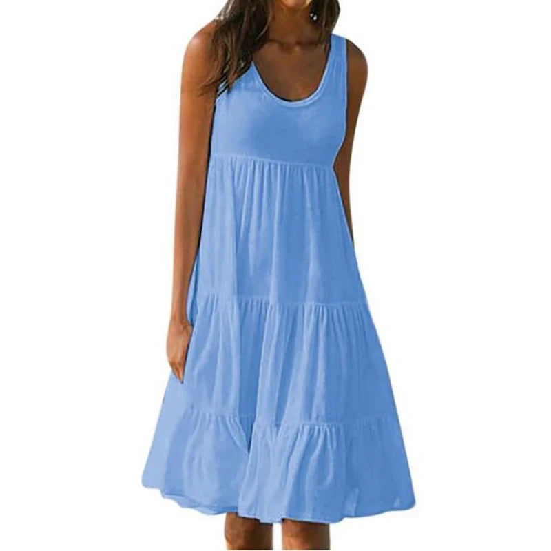 Ruffle Sleeveless Mini Sundress – Loose Casual Summer Dress for Women
