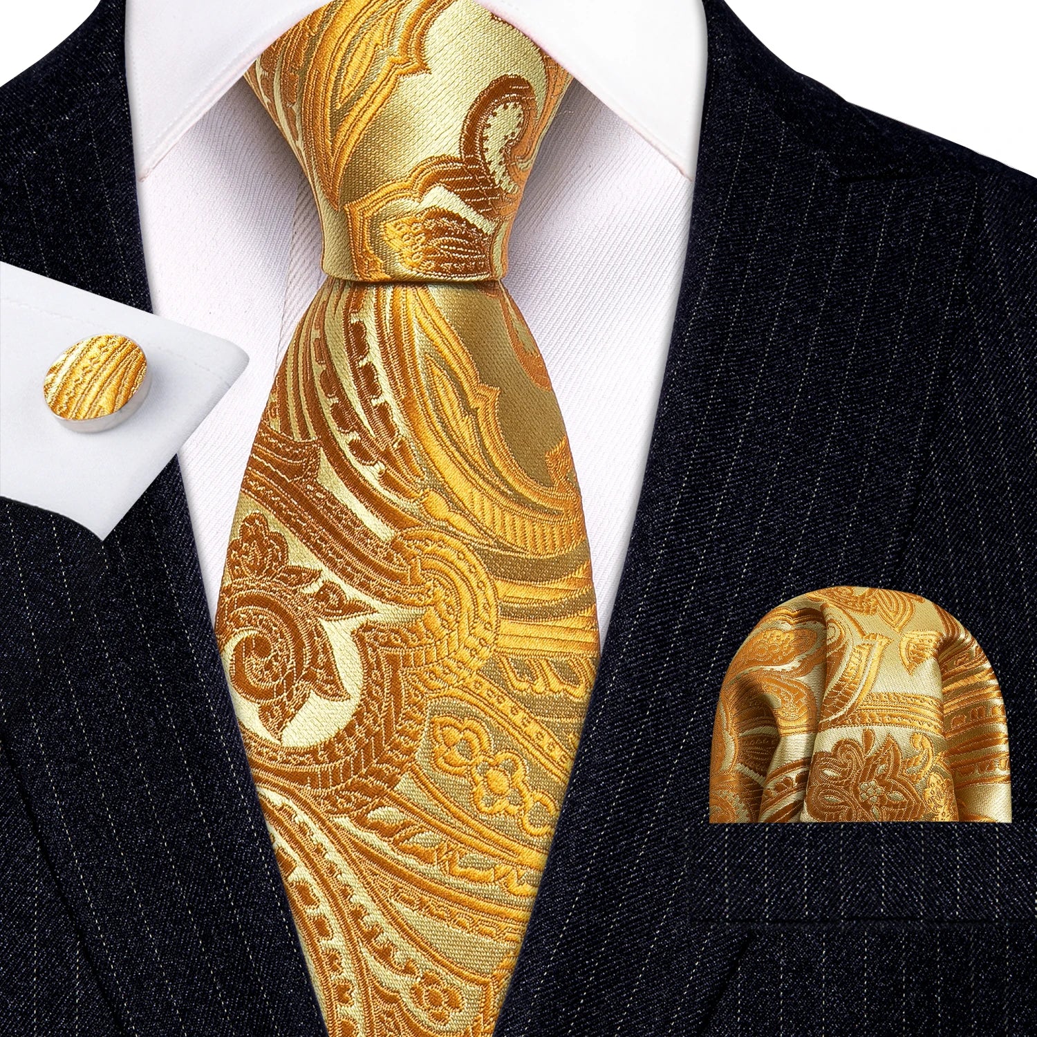 Jacquard Necktie, Pocket Square & Cufflinks Set – Unisex Gift