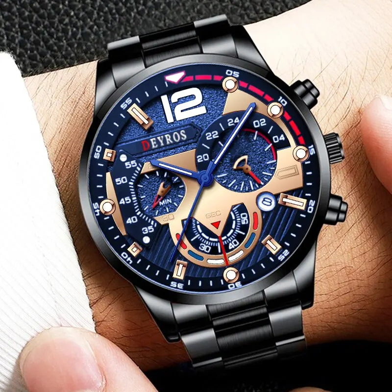 Men's Luxury Quartz Watch – Luminous Hands, Calendar & Sporty Dial