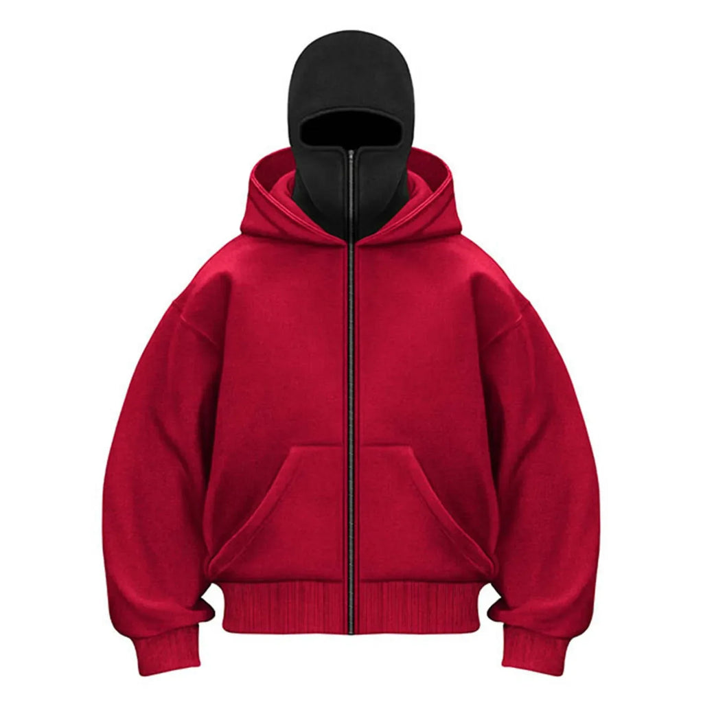 Double Hood Zip-Up Hoodie Jacket – Loose Fit Unisex Couple Sweatshirt