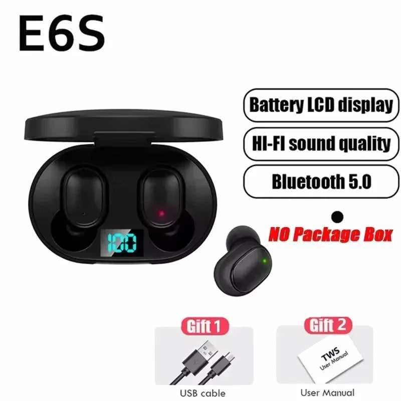 E6S TWS Wireless Earbuds | ANC, Waterproof & LED Bluetooth Headphones