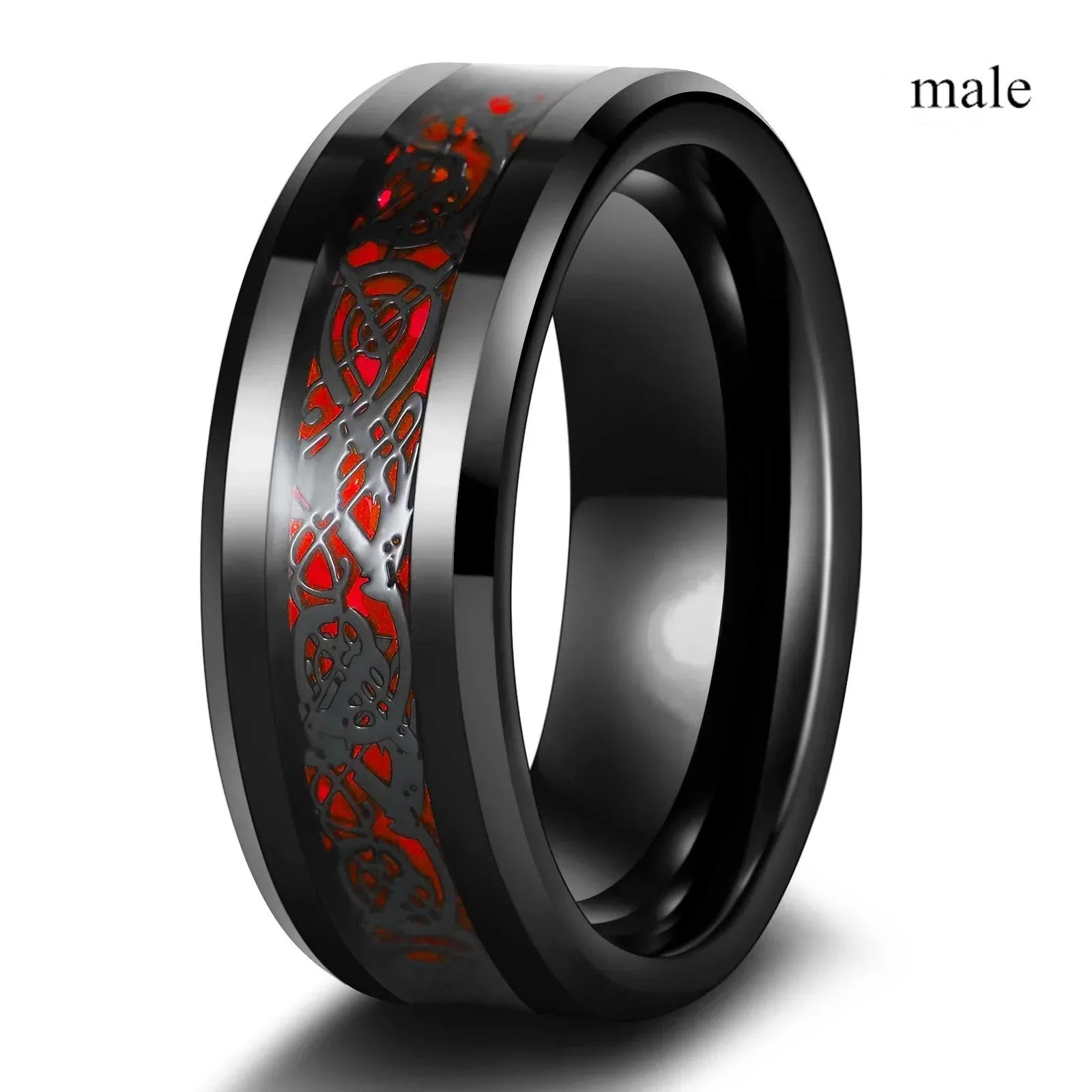 Heart Rhinestone & Celtic Dragon Couple Ring Set | His & Hers Wedding & Anniversary Jewelry