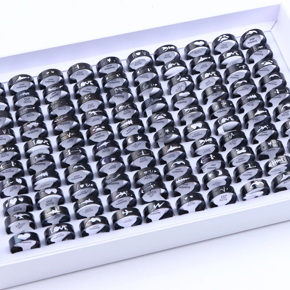 Stainless Steel Fashion Ring Set | 10/20/30/50 Pcs | Mixed Styles