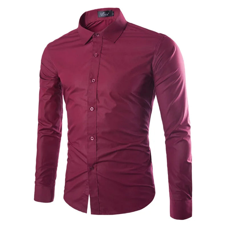 Men's Casual Long Sleeve Shirt - Solid Color Candy Collection (M-3XL)