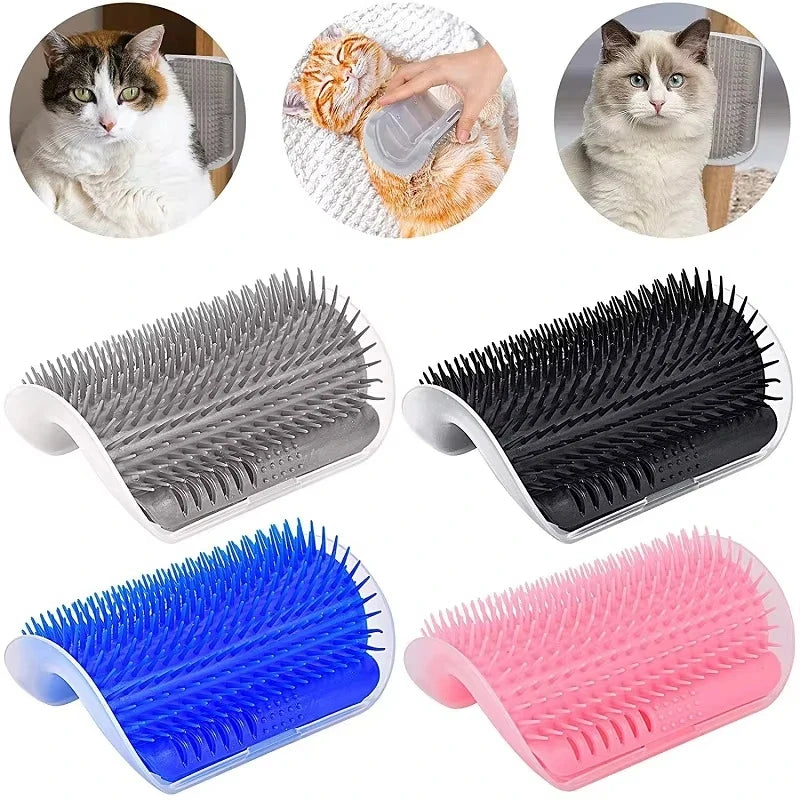 Cat Self-Groomer Brush & Massage Comb with Catnip – Corner Wall Scratcher for Kittens & Cats