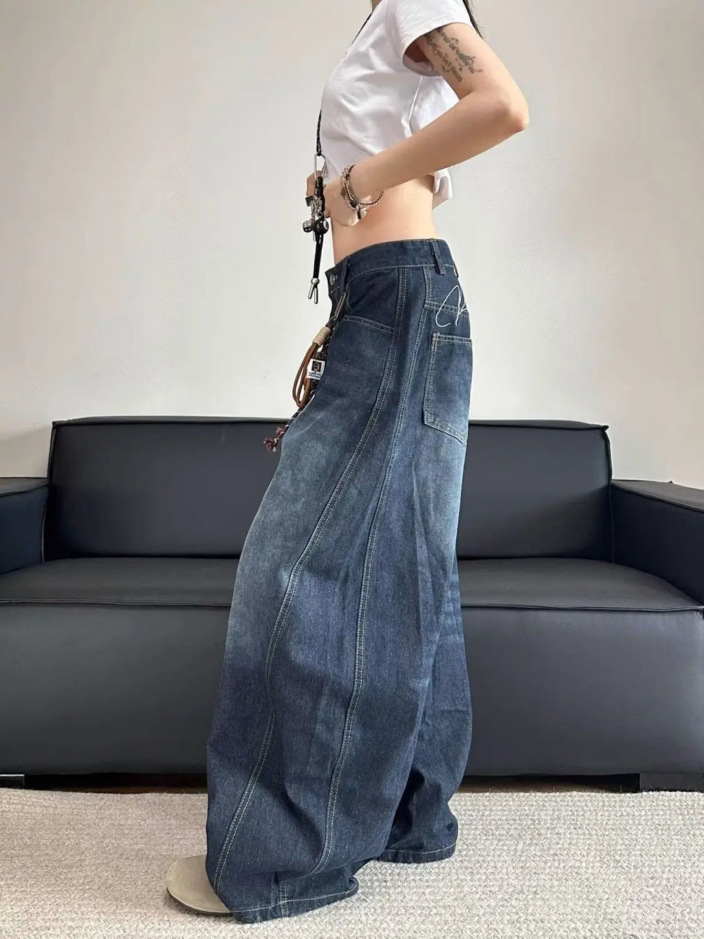 Vintage Embroidered Patchwork Straight-Leg Jeans