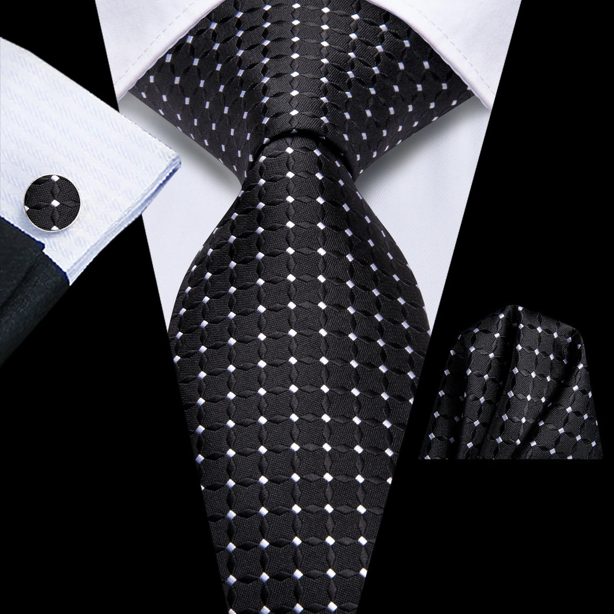 Floral Necktie Set for Men — Tie, Pocket Square & Cufflinks