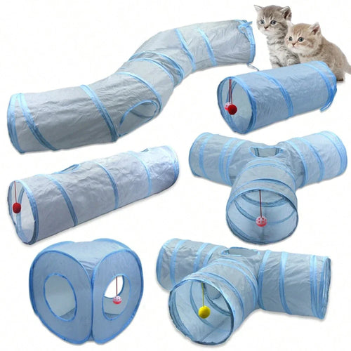 Túnel de juguete plegable para gatos de 3 vías con mirilla – Túnel de juego interactivo para gatitos