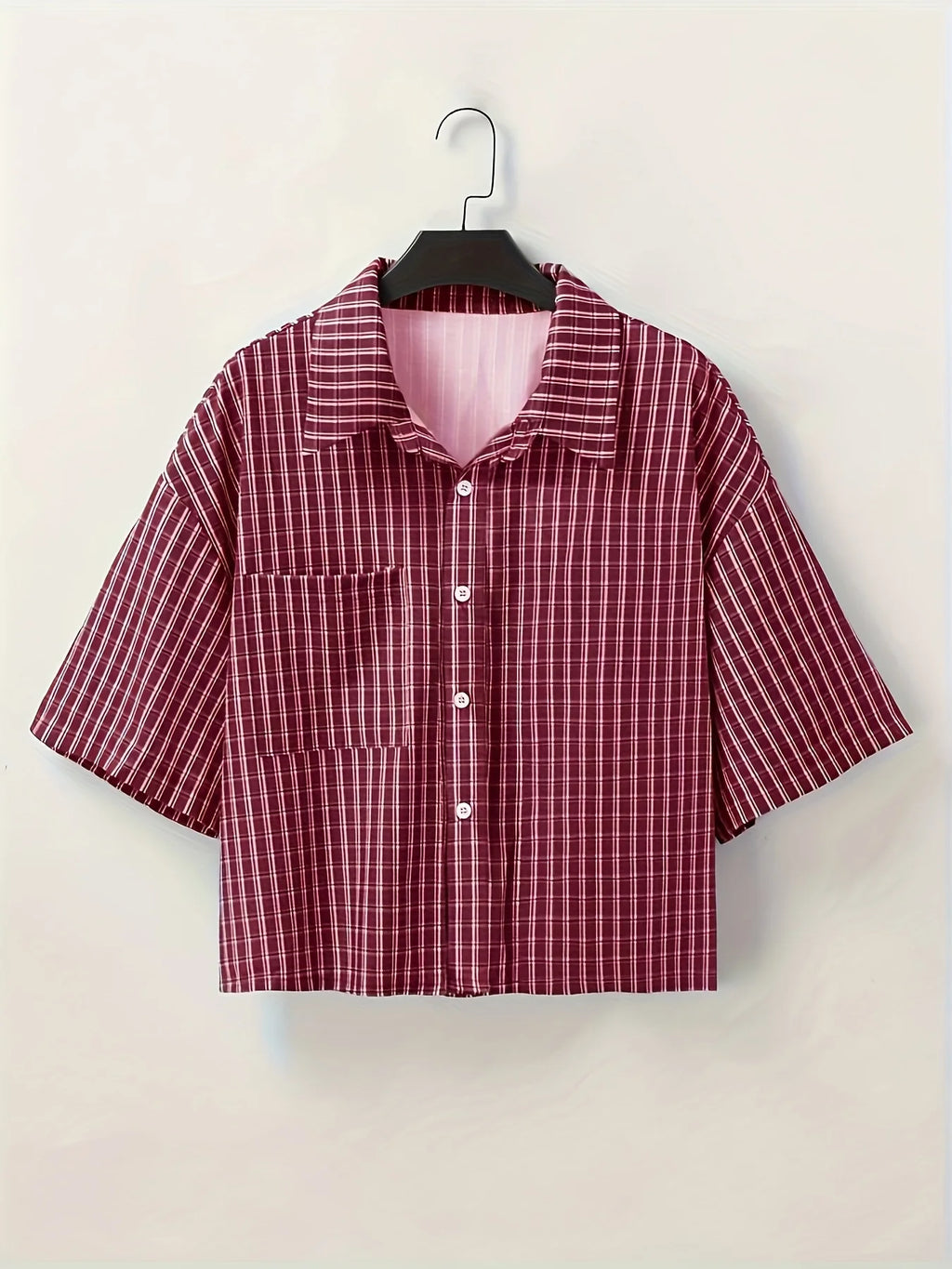 Men's Retro Plaid Short-Sleeve Shirt – Casual Button-Up Streetwear Top