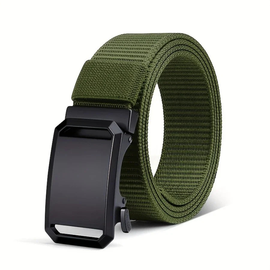 Men's Canvas Tactical Belt – Automatic Buckle, Military Workwear Style, 120cm