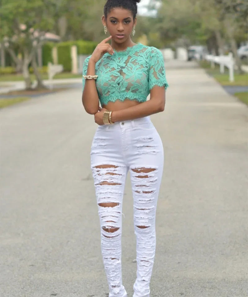 Women's High Waist Ripped Skinny Jeans