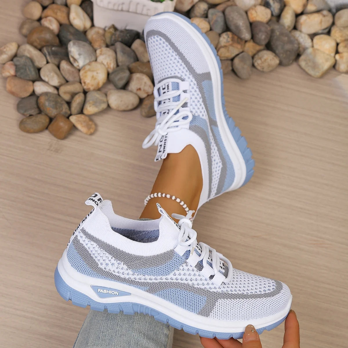 Zapatillas de lona de dos tonos para mujer – Zapatos casuales de trabajo con cordones