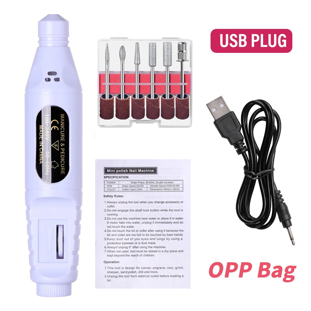 Electric Nail Drill Kit – USB Powered Portable Manicure & Nail File Machine