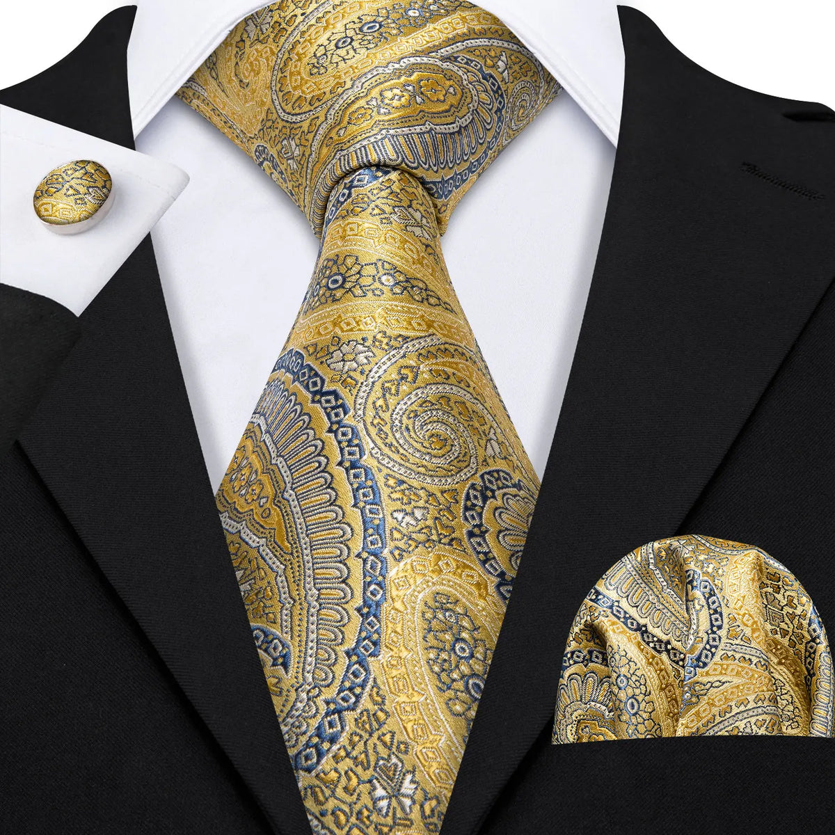 Jacquard Necktie, Pocket Square & Cufflinks Set – Unisex Gift